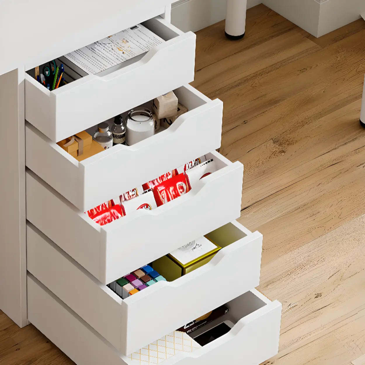 Modern White Soft-Close Drawer Computer Desk — Without Chairs