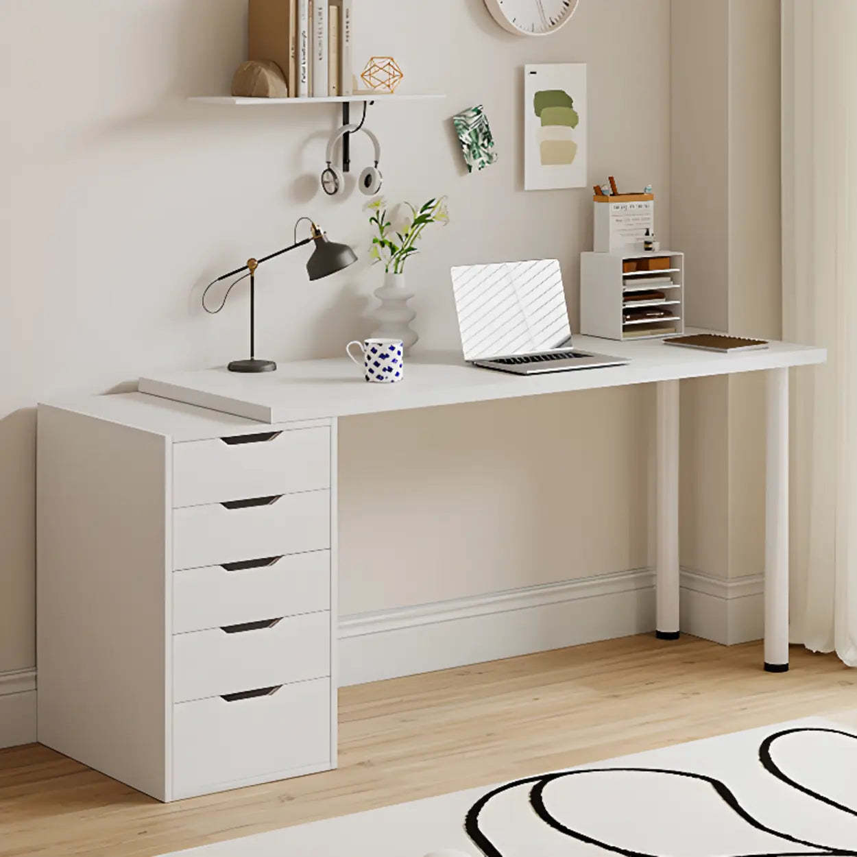 Modern White Soft-Close Drawer Computer Desk — Without Chairs