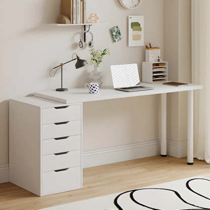 Modern White Soft-Close Drawer Computer Desk — Without Chairs