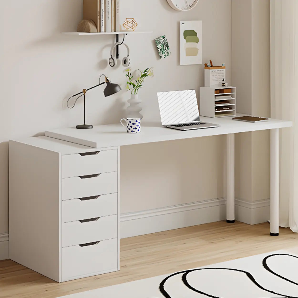 Modern White Soft-Close Drawer Computer Desk — Without Chairs