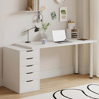 Modern White Soft-Close Drawer Computer Desk — Without Chairs