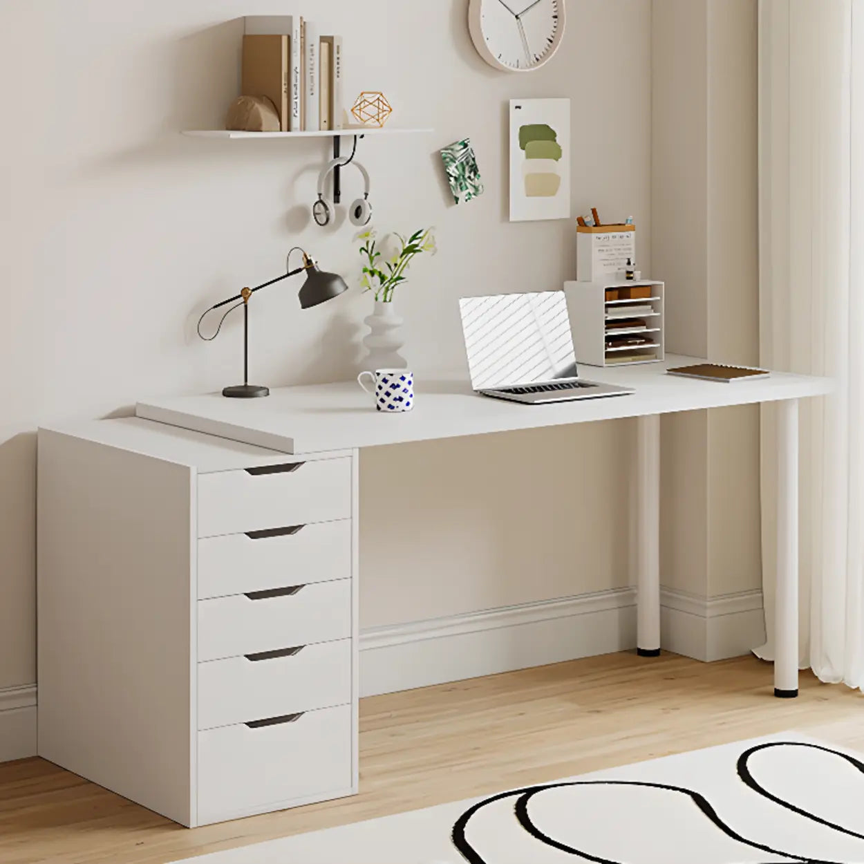Modern White Soft-Close Drawer Computer Desk — Without Chairs