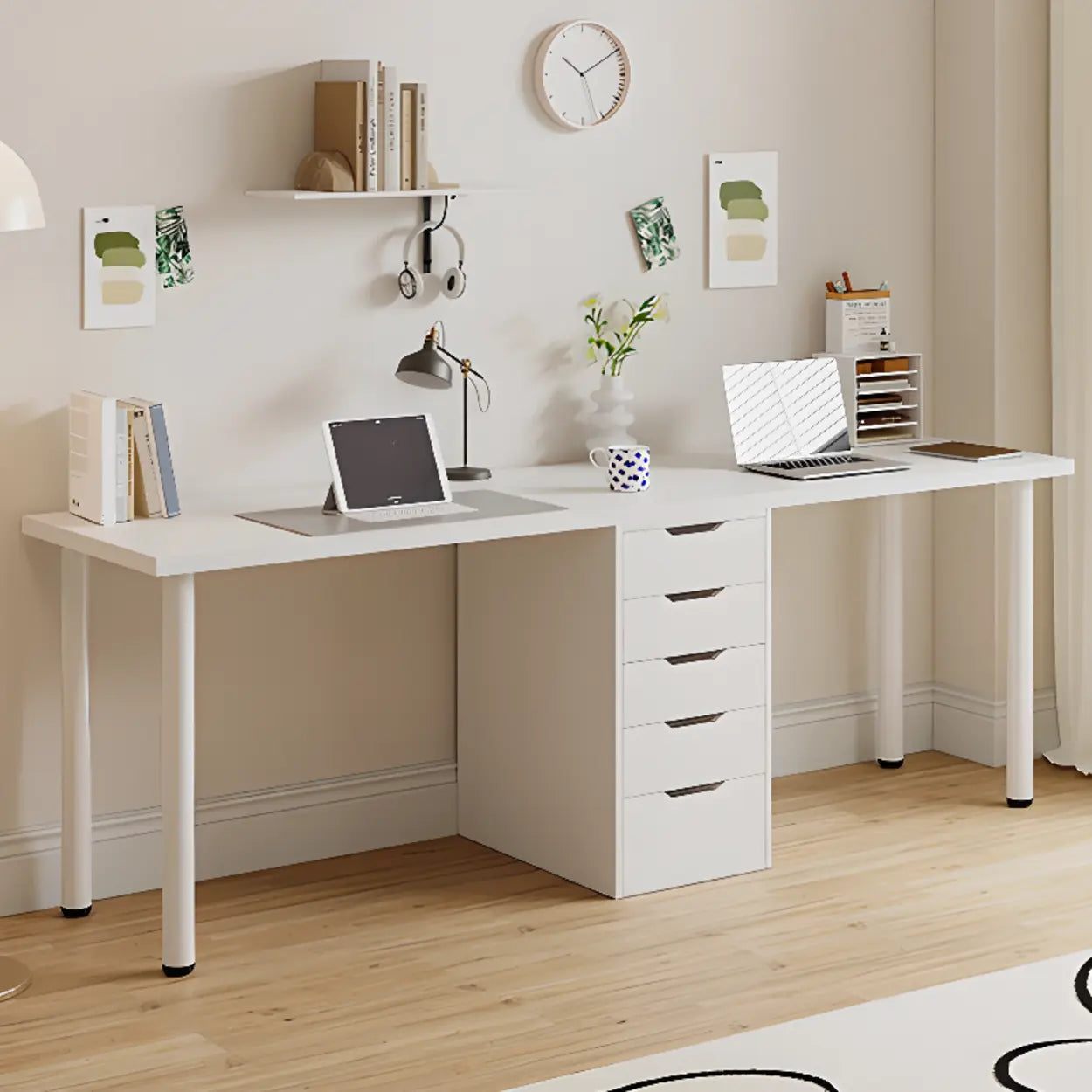 Modern White Soft-Close Drawer Computer Desk — Without Chairs