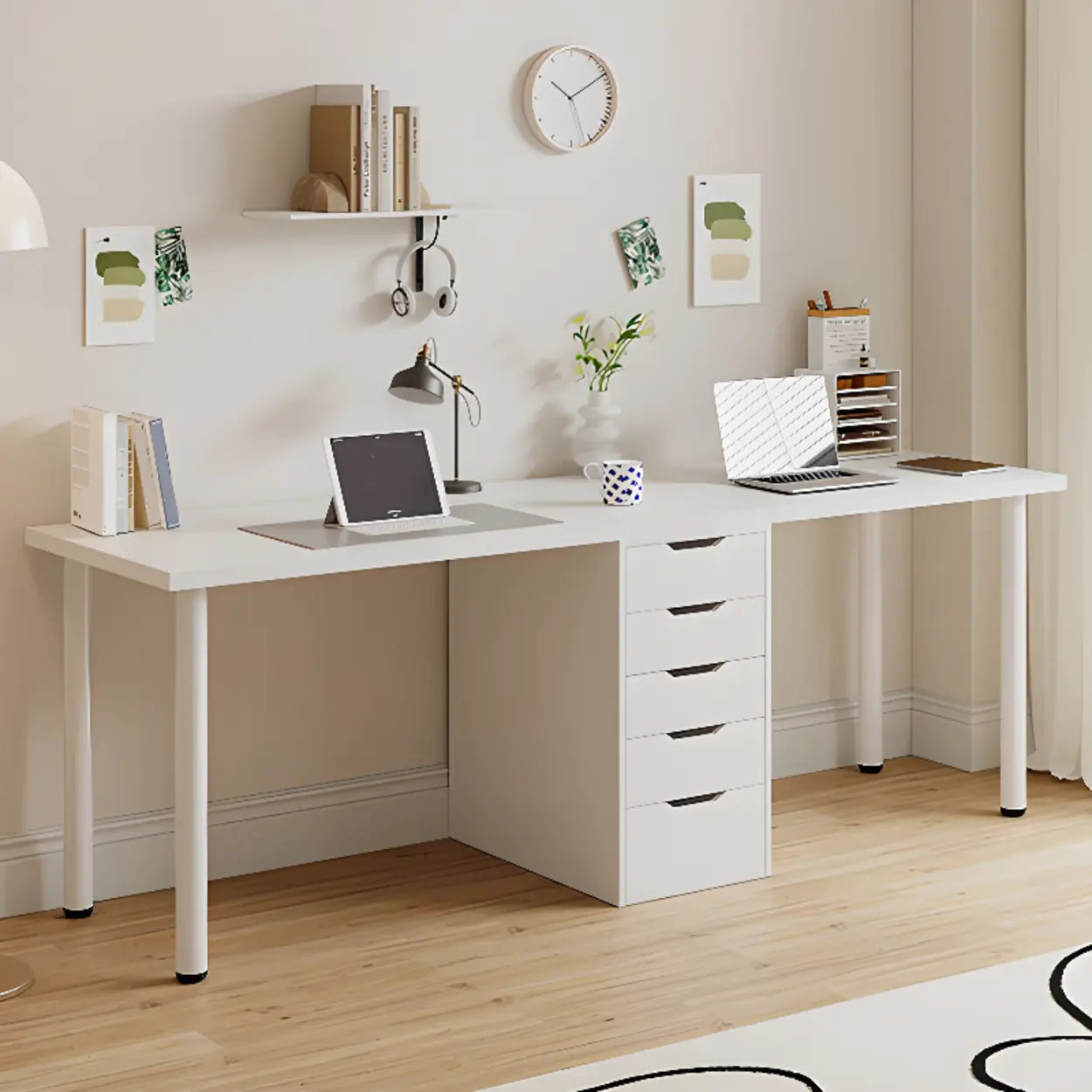 Modern White Soft-Close Drawer Computer Desk