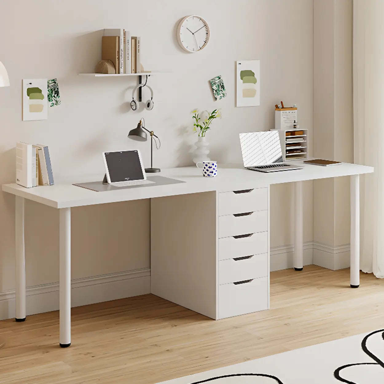 Modern White Soft-Close Drawer Computer Desk