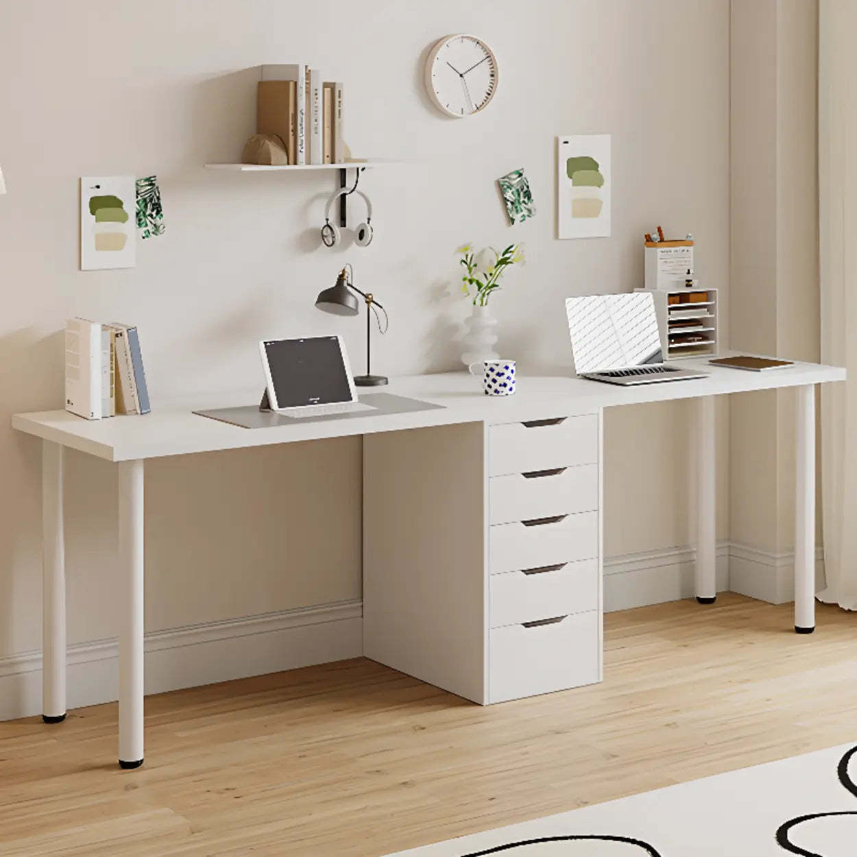Modern White Soft-Close Drawer Computer Desk