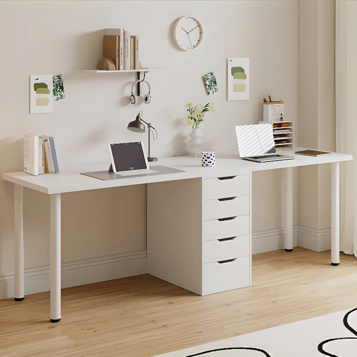 Modern White Soft-Close Drawer Computer Desk