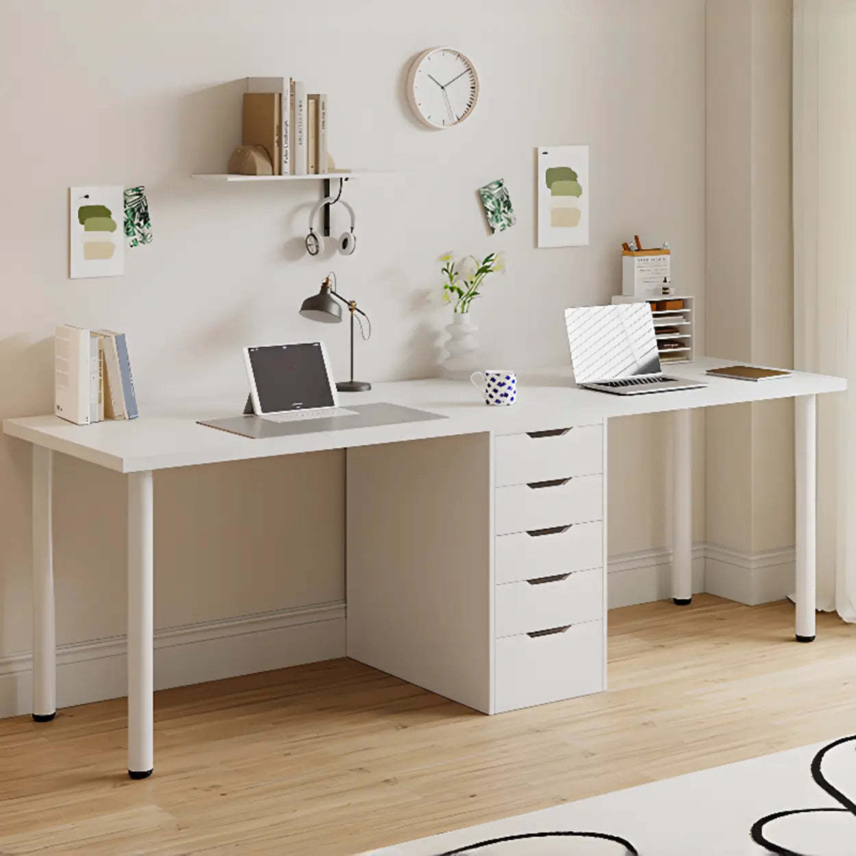 Modern White Soft-Close Drawer Computer Desk