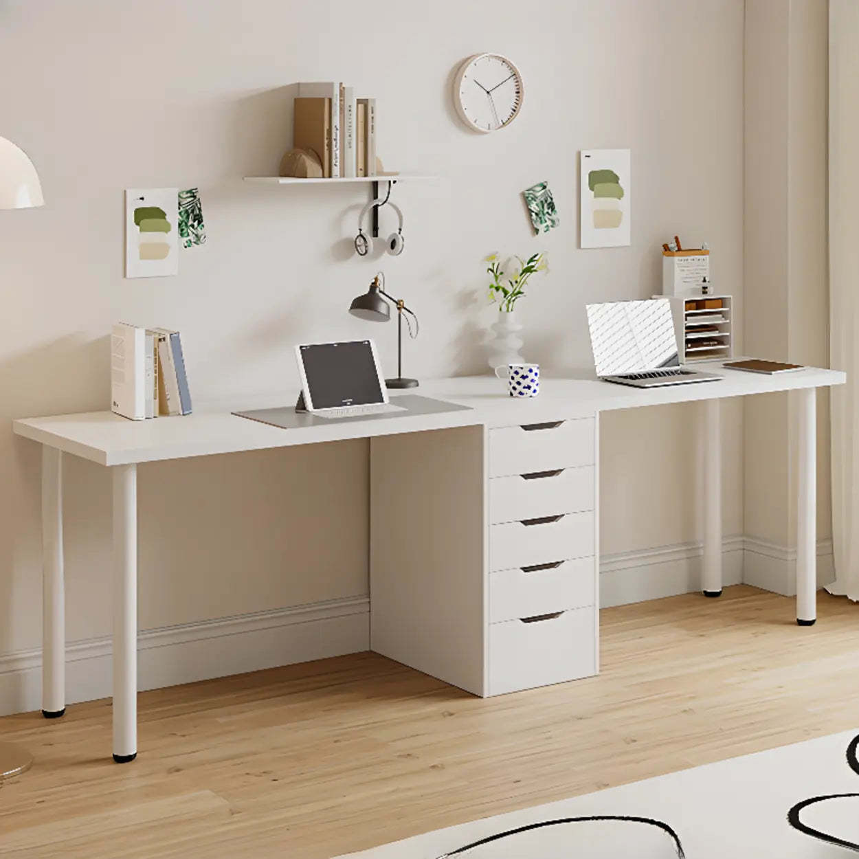 Modern White Soft-Close Drawer Computer Desk