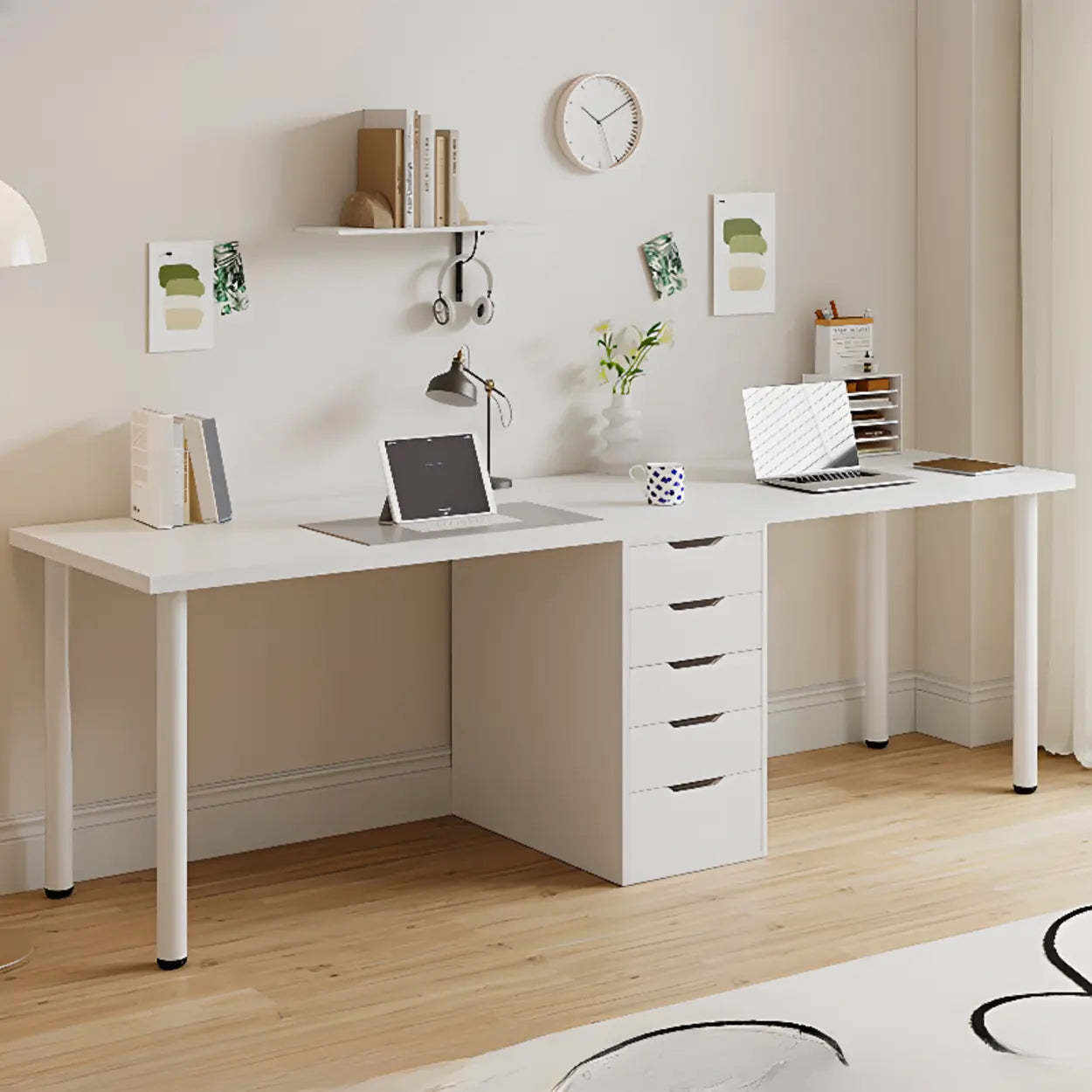 Modern White Soft-Close Drawer Computer Desk