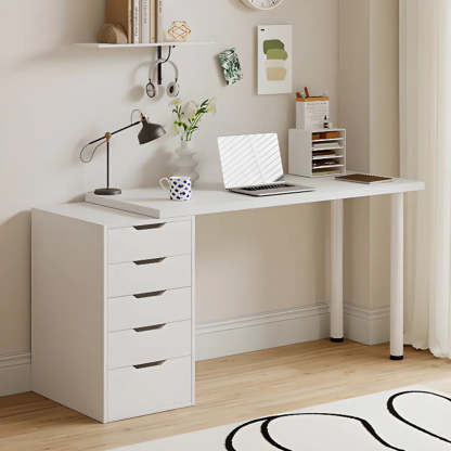Modern White Soft-Close Drawer Computer Desk — Without Chairs