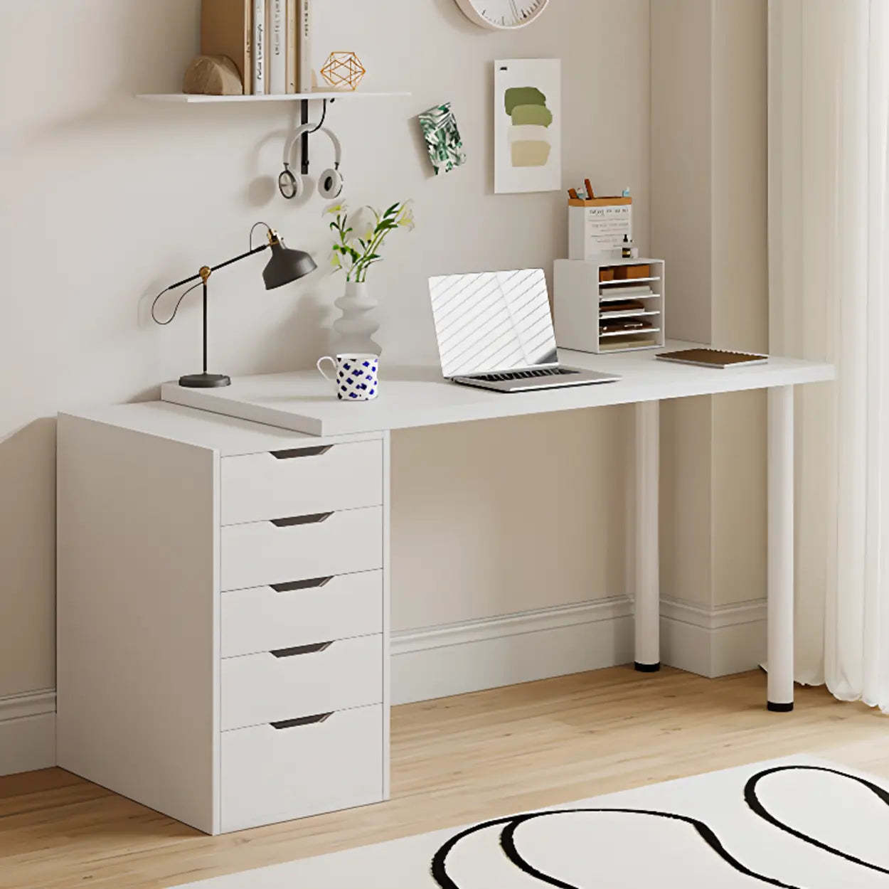 Modern White Soft-Close Drawer Computer Desk — Without Chairs
