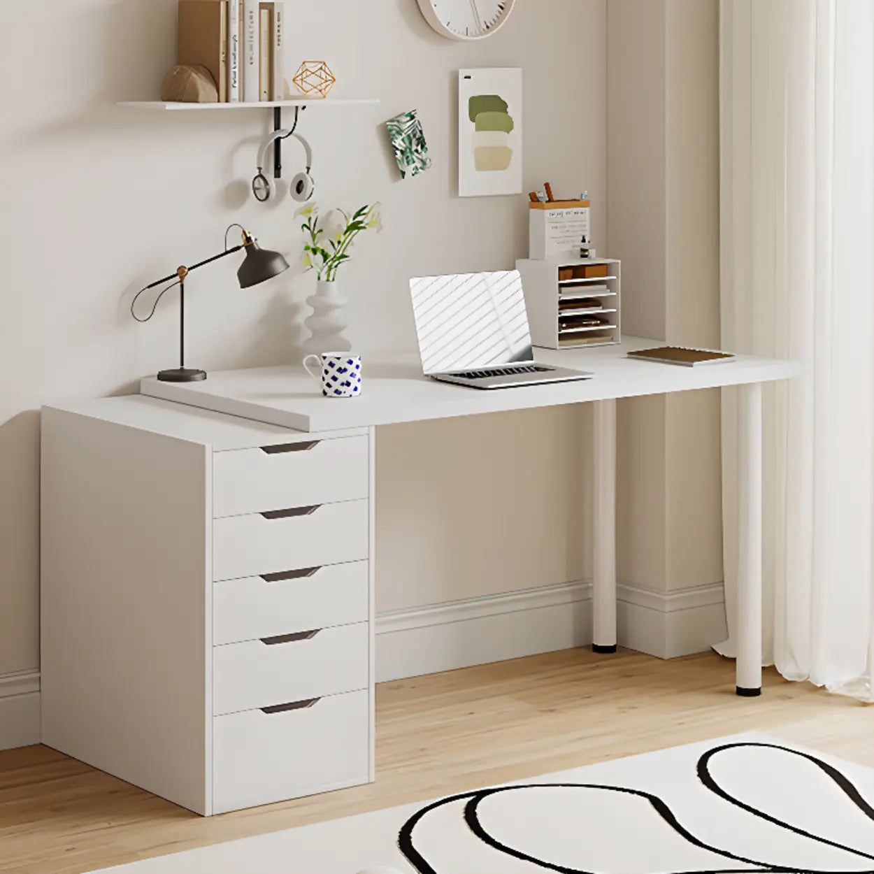 Modern White Soft-Close Drawer Computer Desk — Without Chairs