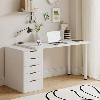 Modern White Soft-Close Drawer Computer Desk — Without Chairs