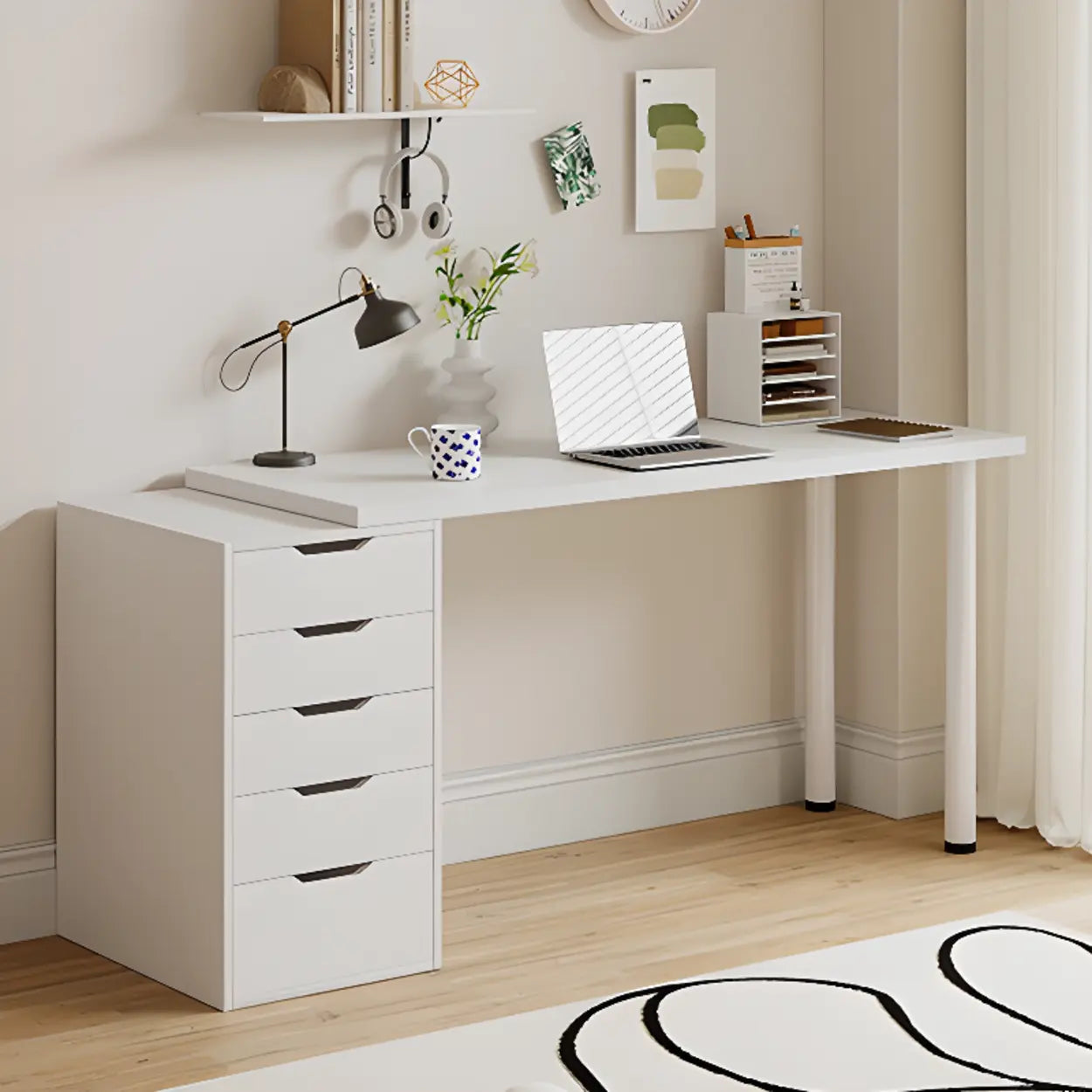 Modern White Soft-Close Drawer Computer Desk — Without Chairs