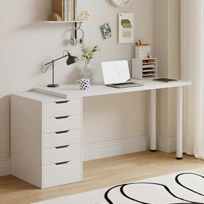 Modern White Soft-Close Drawer Computer Desk — Without Chairs