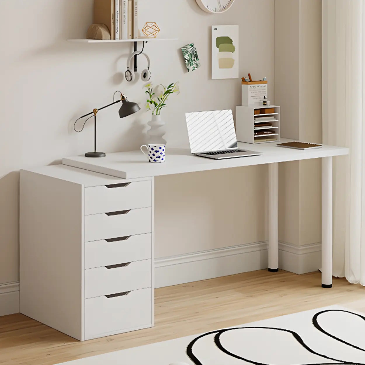 Modern White Soft-Close Drawer Computer Desk — Without Chairs