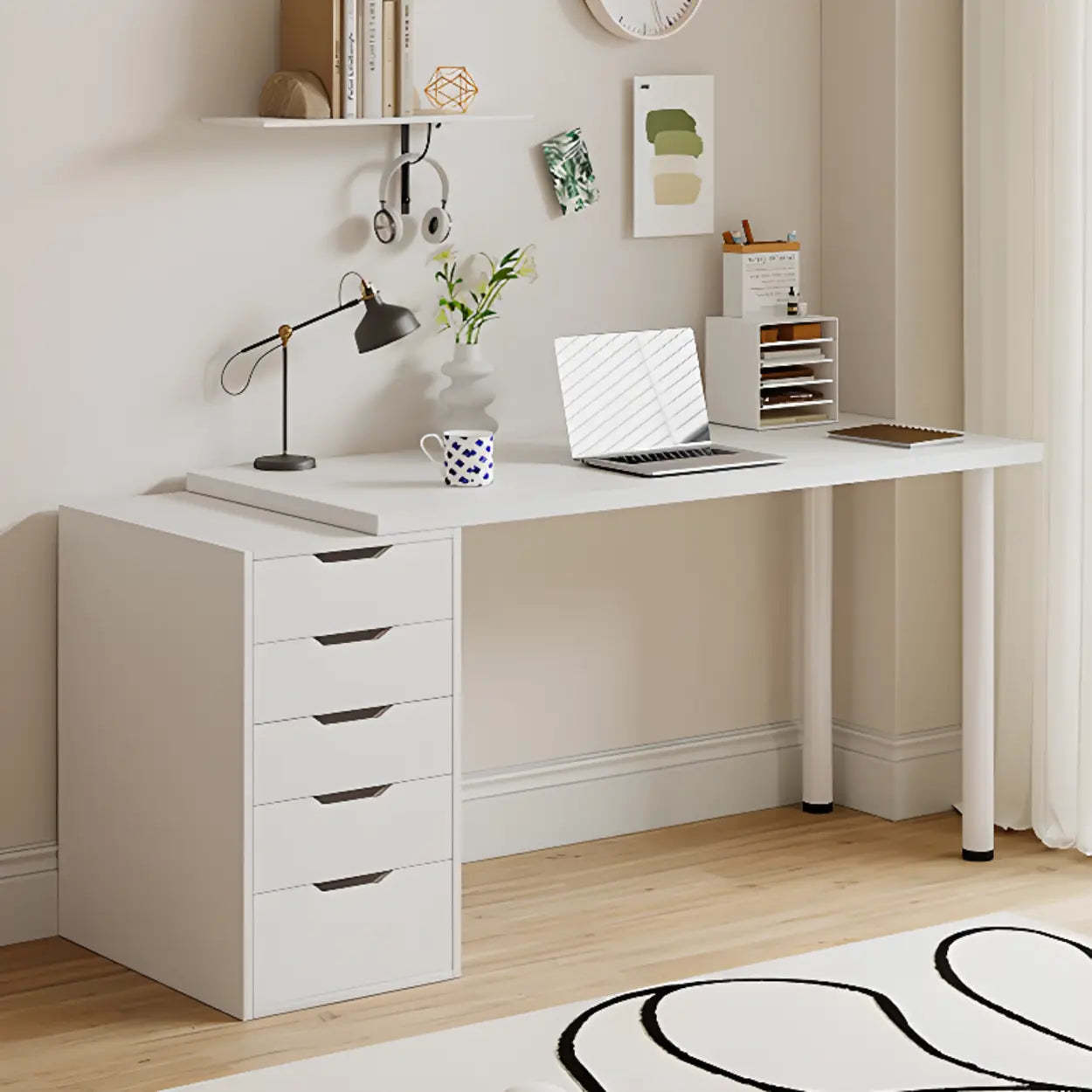 Modern White Soft-Close Drawer Computer Desk — Without Chairs