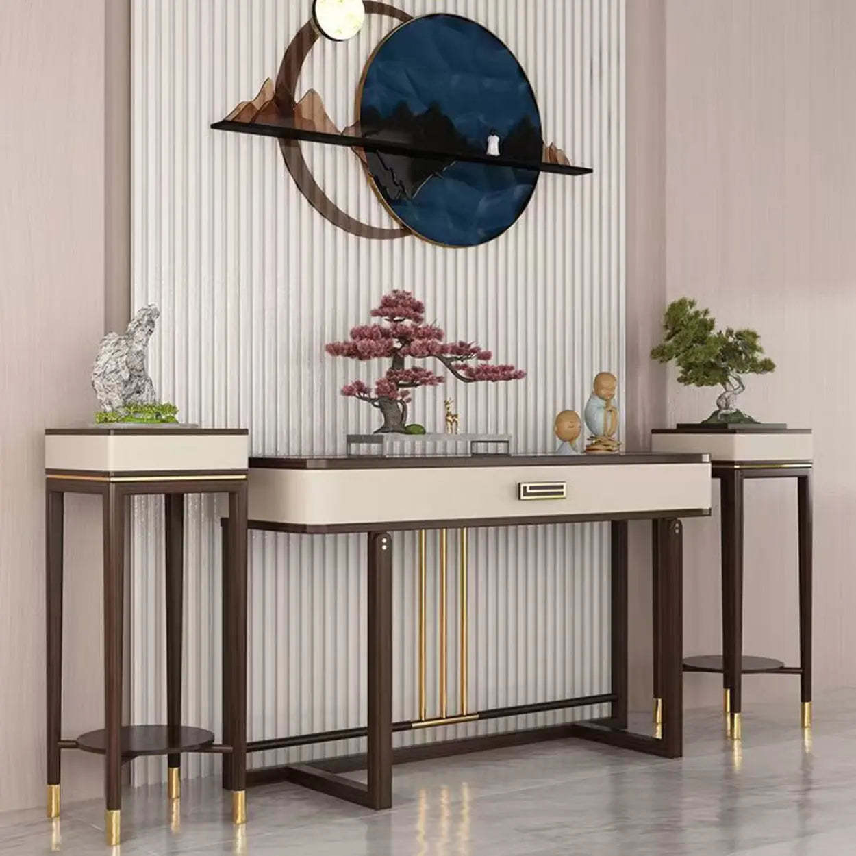 Modern White Rectangular Marble Console Table with Drawer