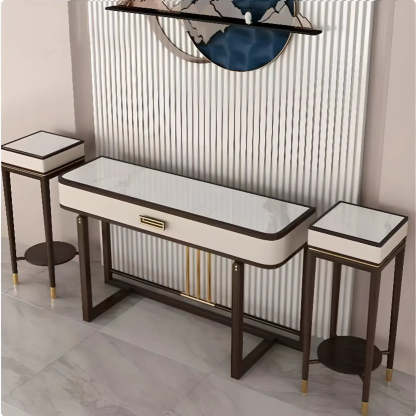 Modern White Rectangular Marble Console Table with Drawer