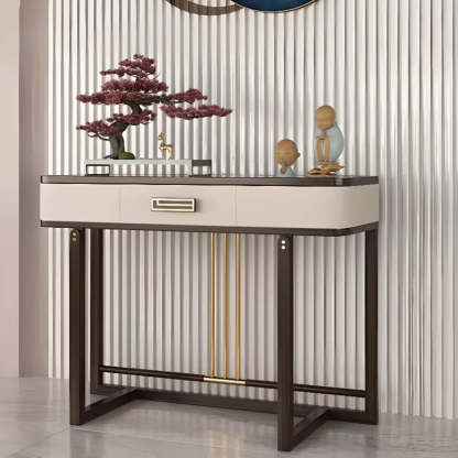 Modern White Rectangular Marble Console Table with Drawer