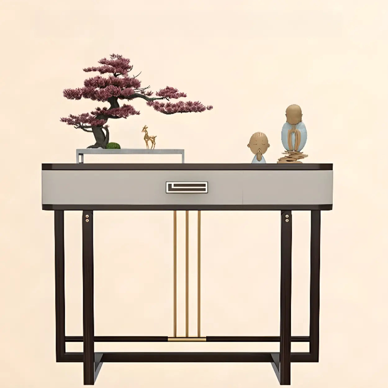 Modern White Rectangular Marble Console Table with Drawer