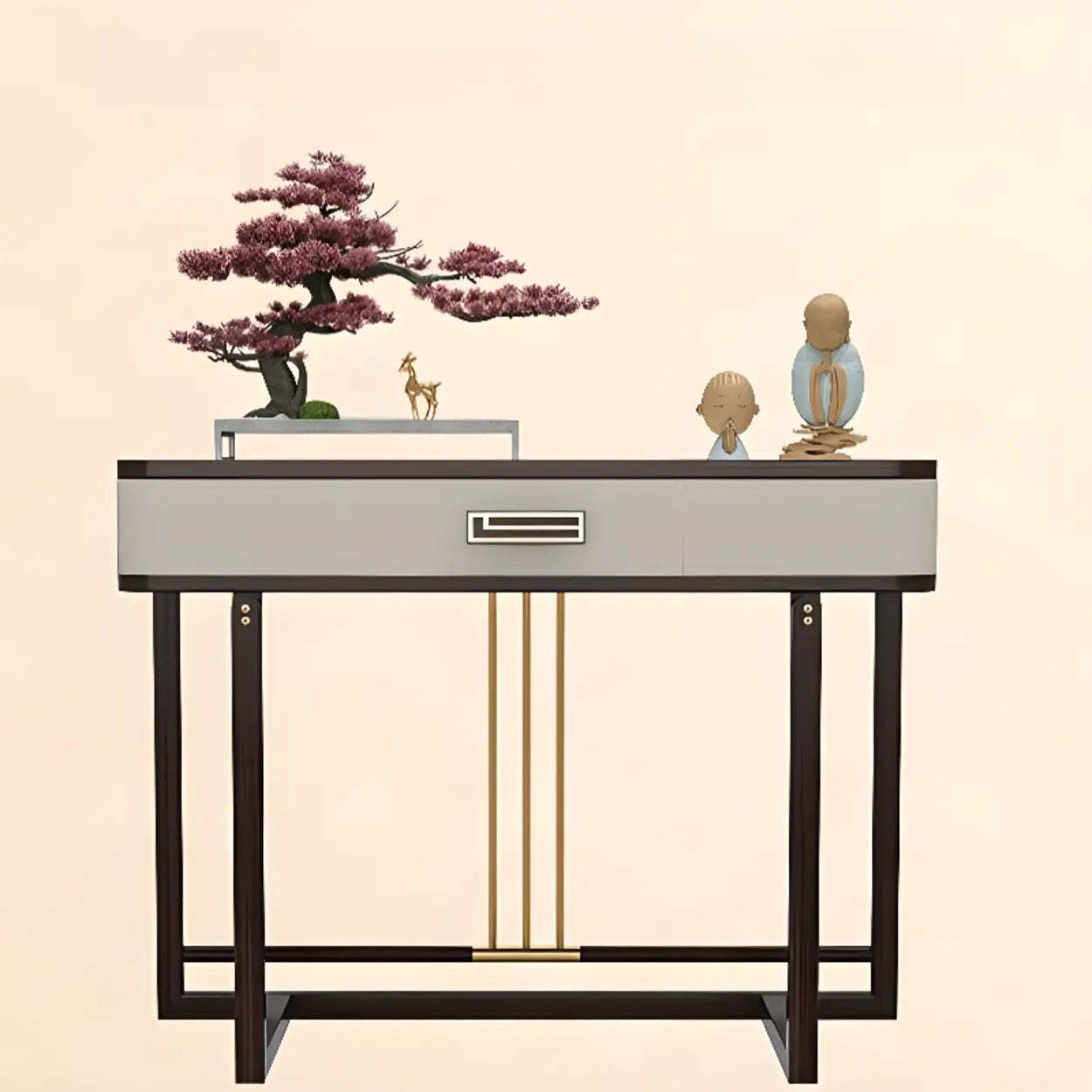 Modern White Rectangular Marble Console Table with Drawer
