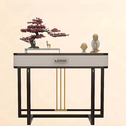 Modern White Rectangular Marble Console Table with Drawer