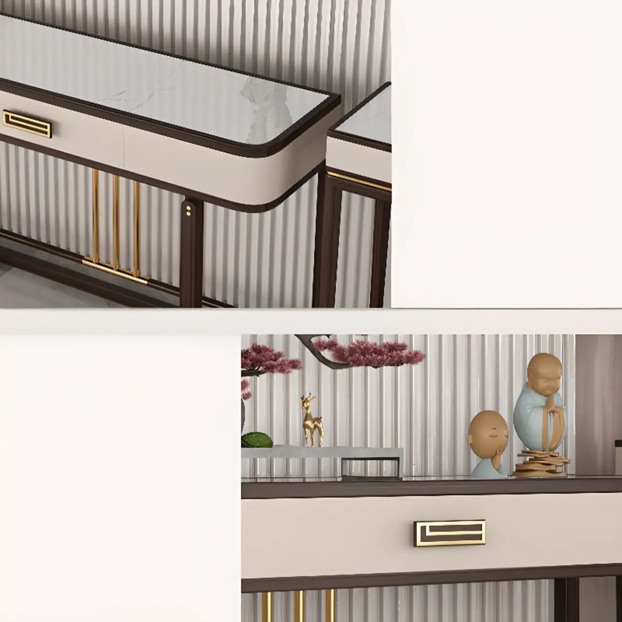 Modern White Rectangular Marble Console Table with Drawer