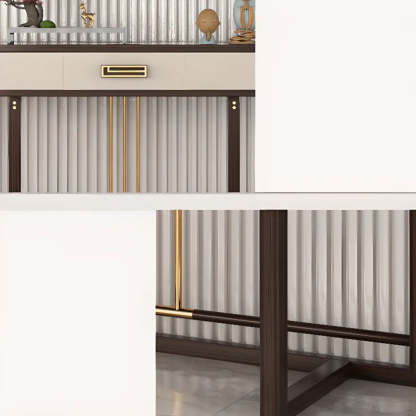 Modern White Rectangular Marble Console Table with Drawer
