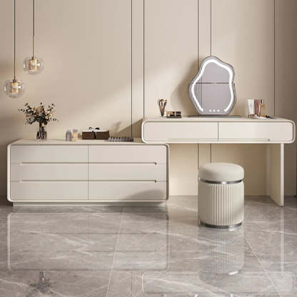 Modern White Scalable Makeup Vanity with Drawers — Morandi Gray / Fingerprint Lock