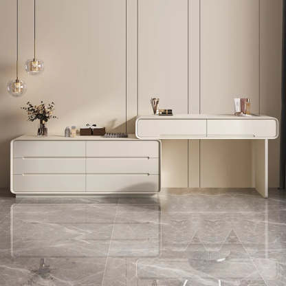 Modern White Scalable Makeup Vanity with Drawers — Morandi Gray / Normal