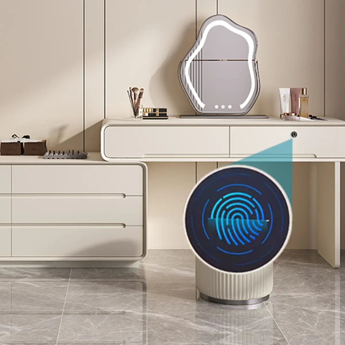 Modern White Scalable Makeup Vanity with Drawers — White / Fingerprint Lock
