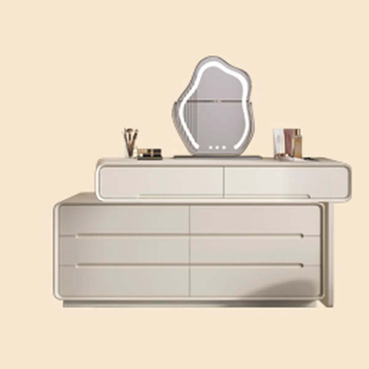 Modern White Scalable Makeup Vanity with Drawers — Morandi Gray / Fingerprint Lock