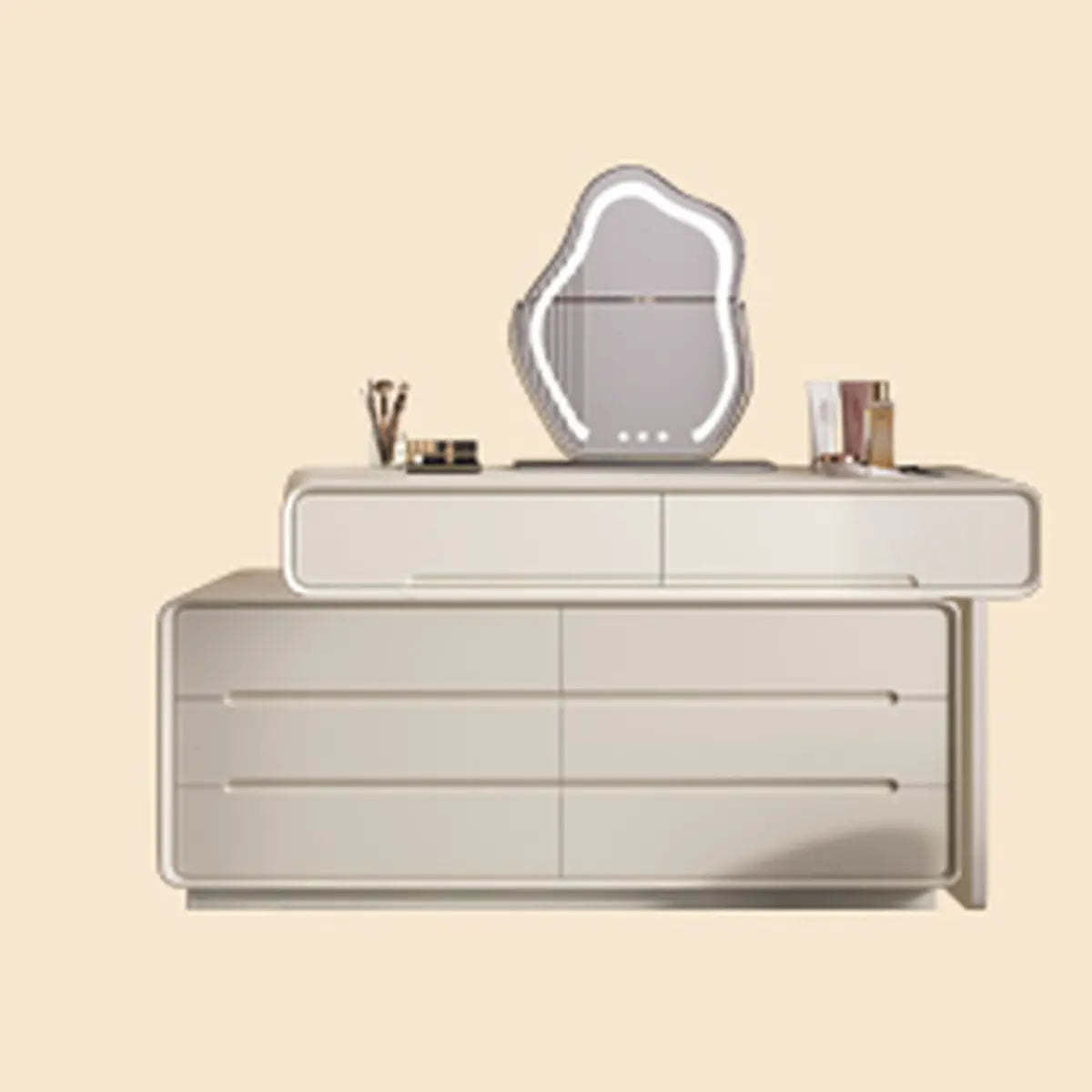 Modern White Scalable Makeup Vanity with Drawers — Morandi Gray / Fingerprint Lock