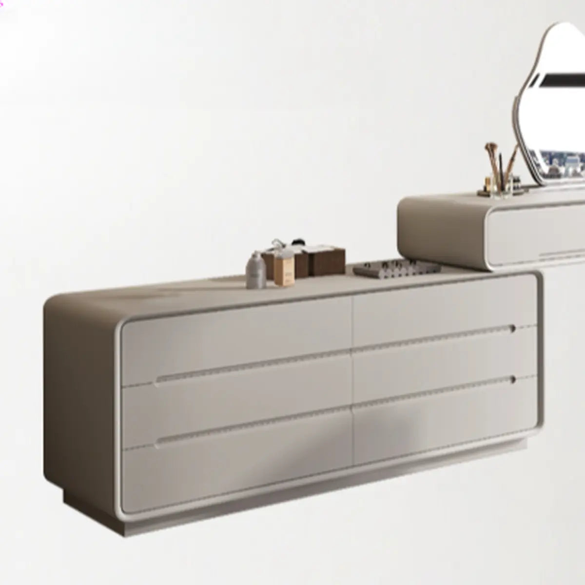 Modern White Scalable Makeup Vanity with Drawers — Morandi Gray / Normal