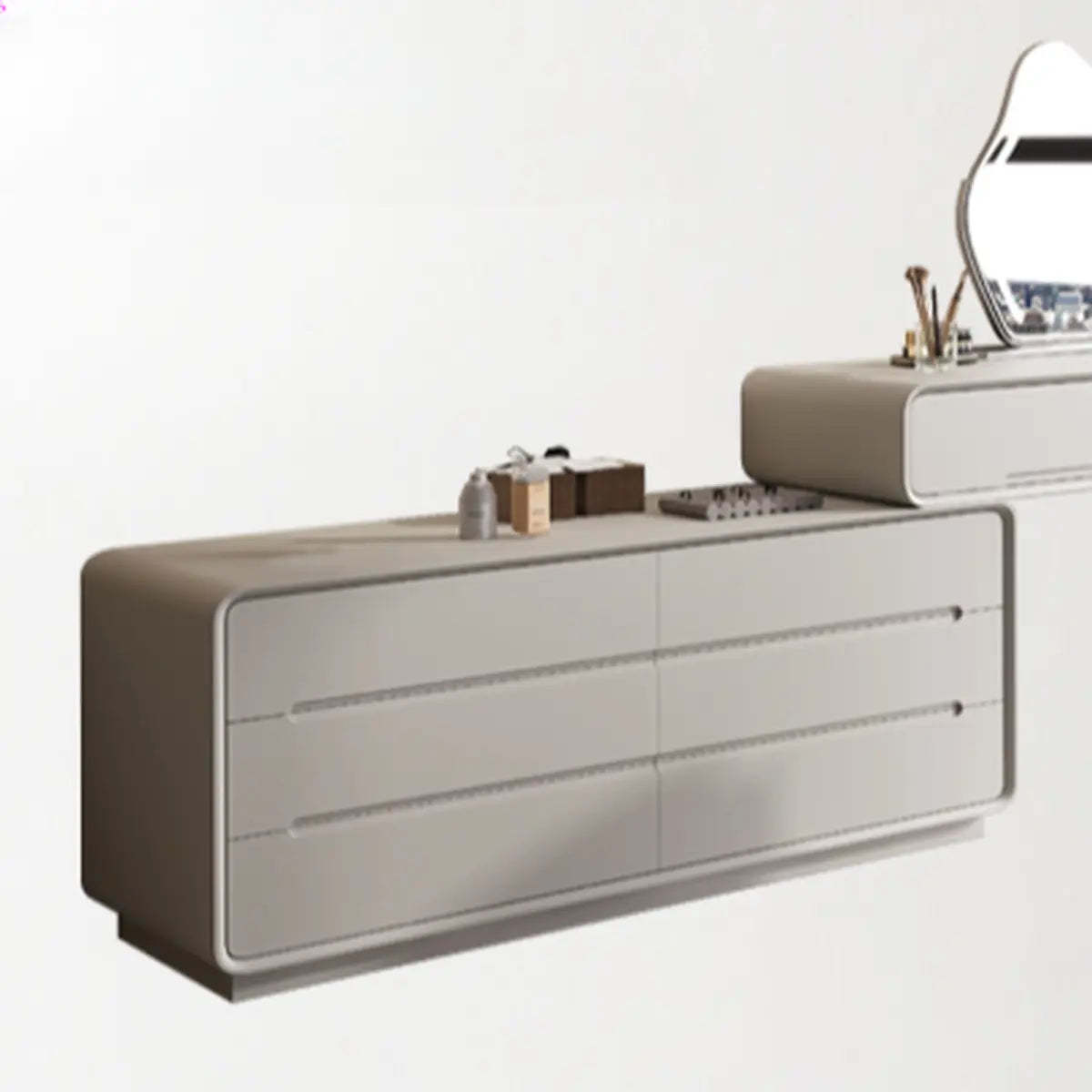 Modern White Scalable Makeup Vanity with Drawers — Morandi Gray / Normal