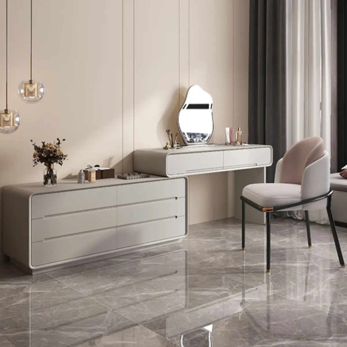 Modern White Scalable Makeup Vanity with Drawers — White / Normal