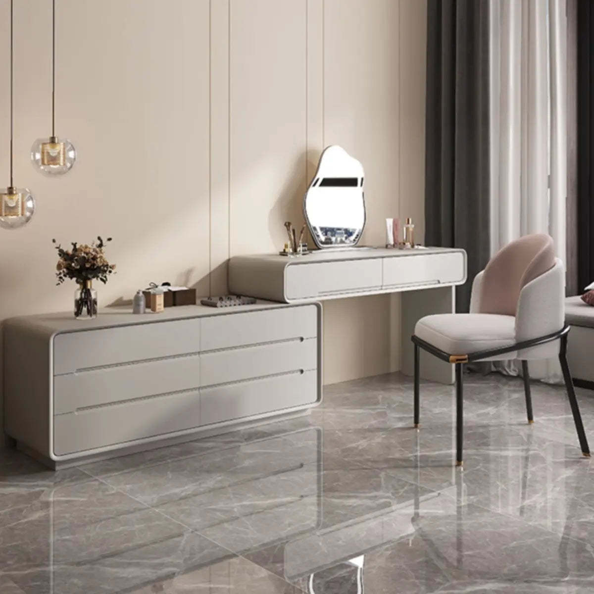 Modern White Scalable Makeup Vanity with Drawers — White / Normal