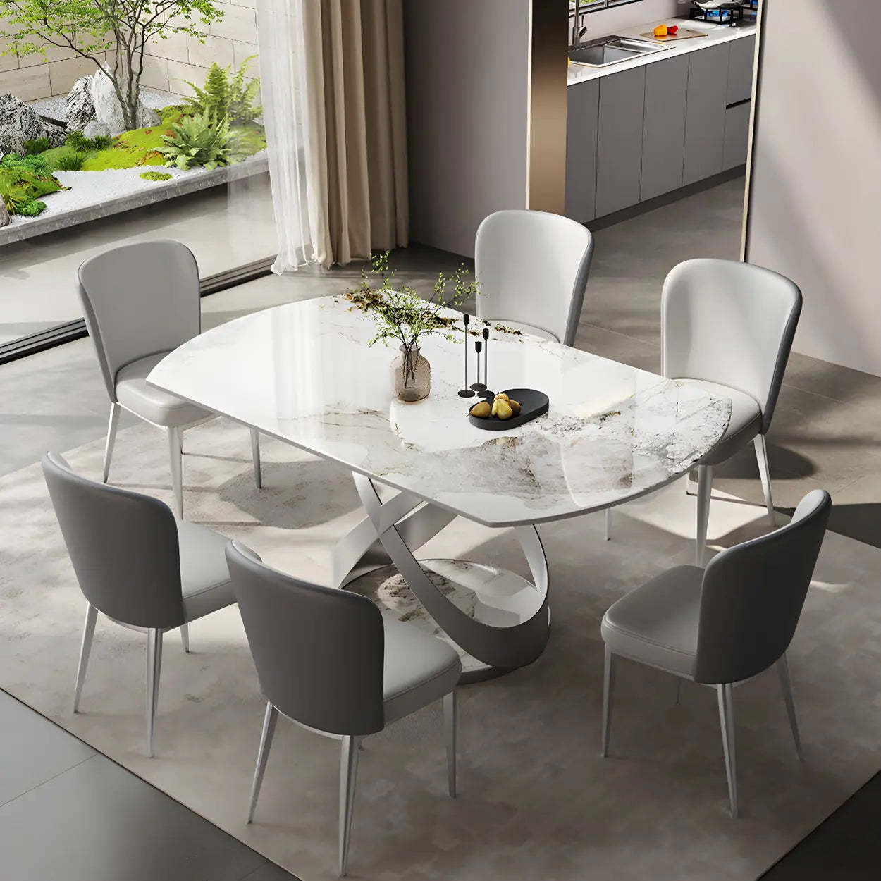 Modern White Round Marble Extendable Dining Table — Table Only