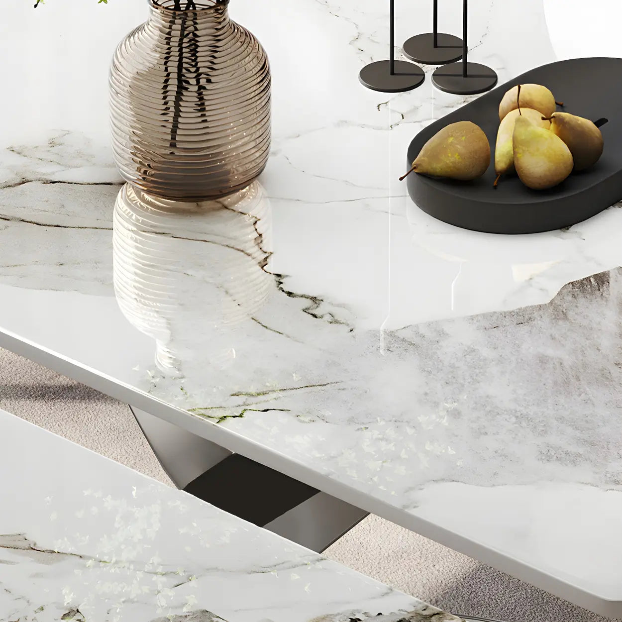 Modern White Round Marble Extendable Dining Table