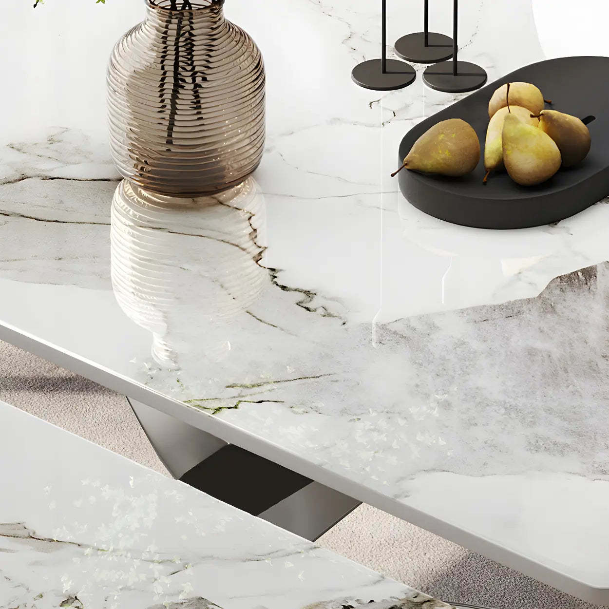 Modern White Round Marble Extendable Dining Table
