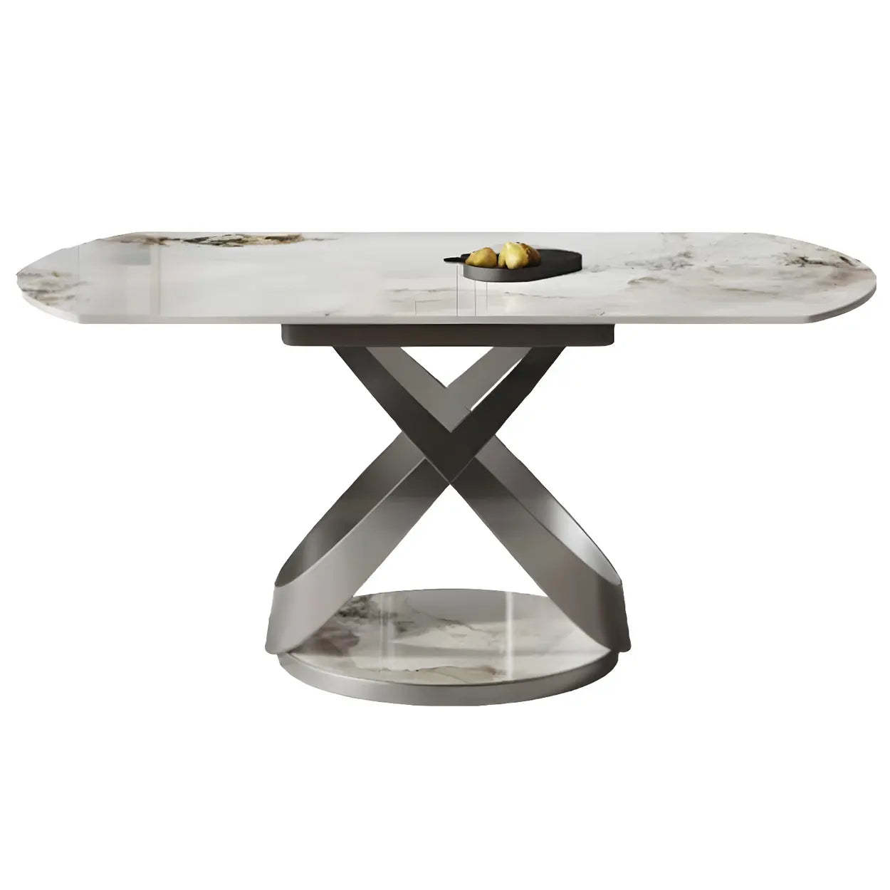Modern extendable round white dining tables in marble — 52" L x 33" W x 30" H