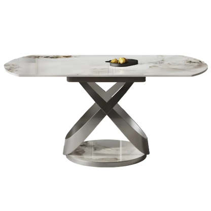Modern White Round Marble Extendable Dining Table