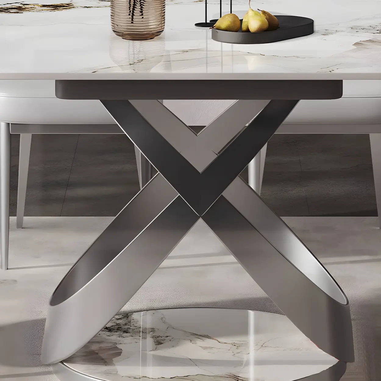 Modern White Round Marble Extendable Dining Table