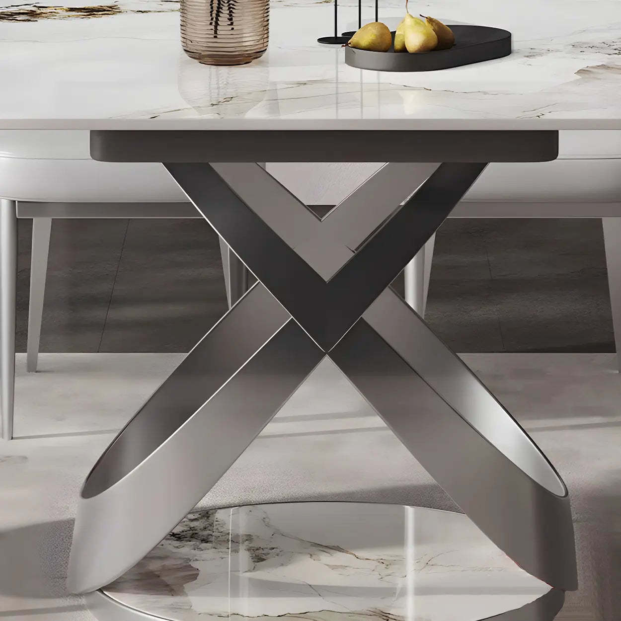 Modern White Round Marble Extendable Dining Table