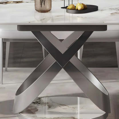 Modern White Round Marble Extendable Dining Table
