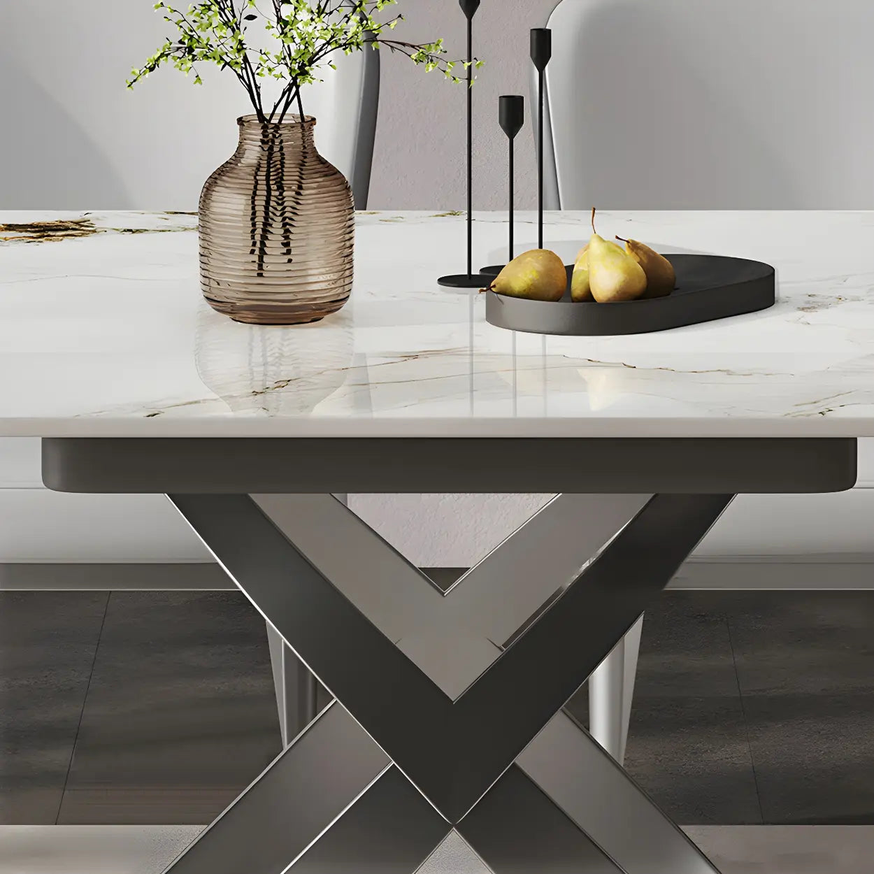 Modern White Round Marble Extendable Dining Table