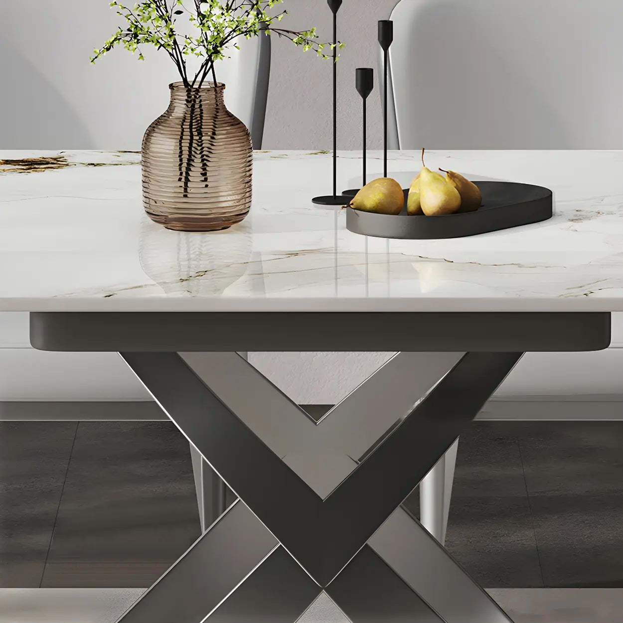 Modern White Round Marble Extendable Dining Table