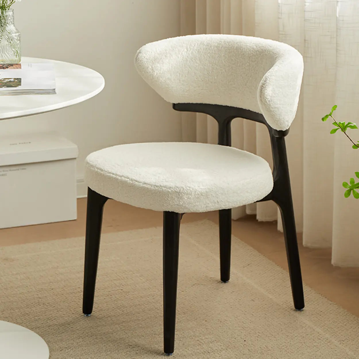 Modern White Sherpa Curved Back Dining Chair — White
